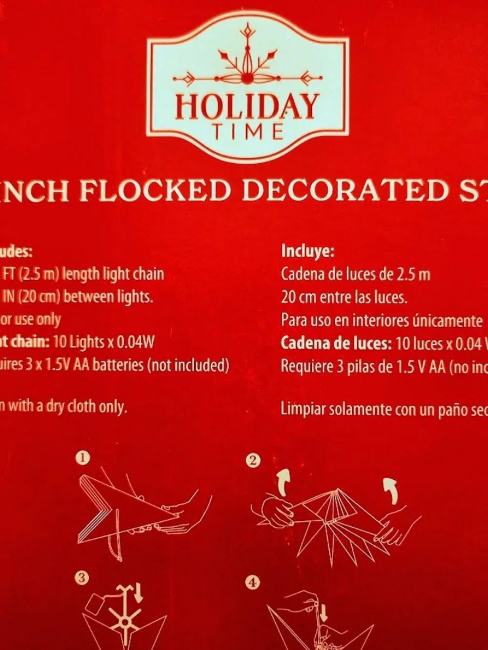 NEW Light Up Battery Operated Flocked Star Christmas Hanging Decoration Decor Ho